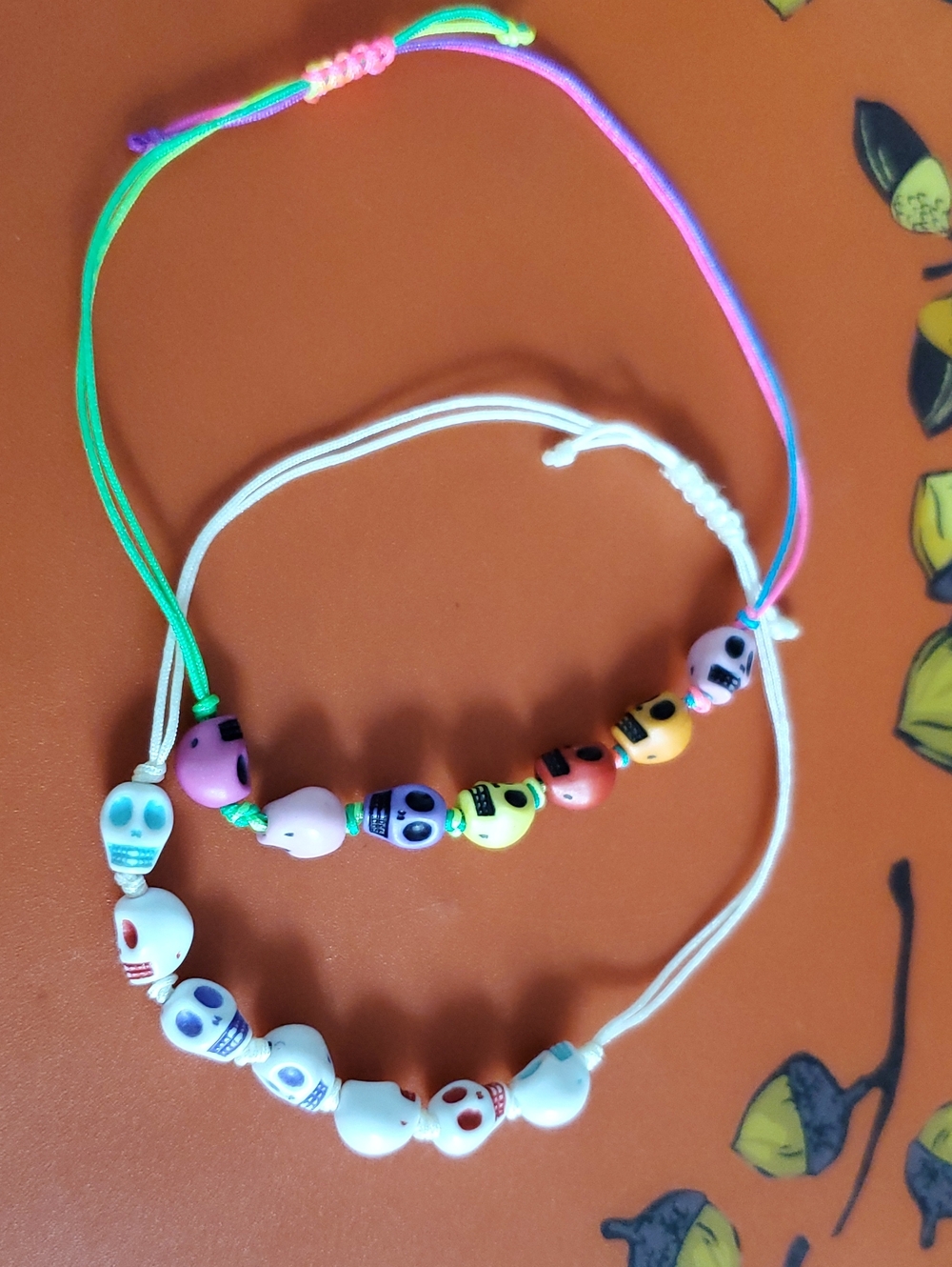 Multicolor Skull Bead Bracelet Set - White & Rainbow
